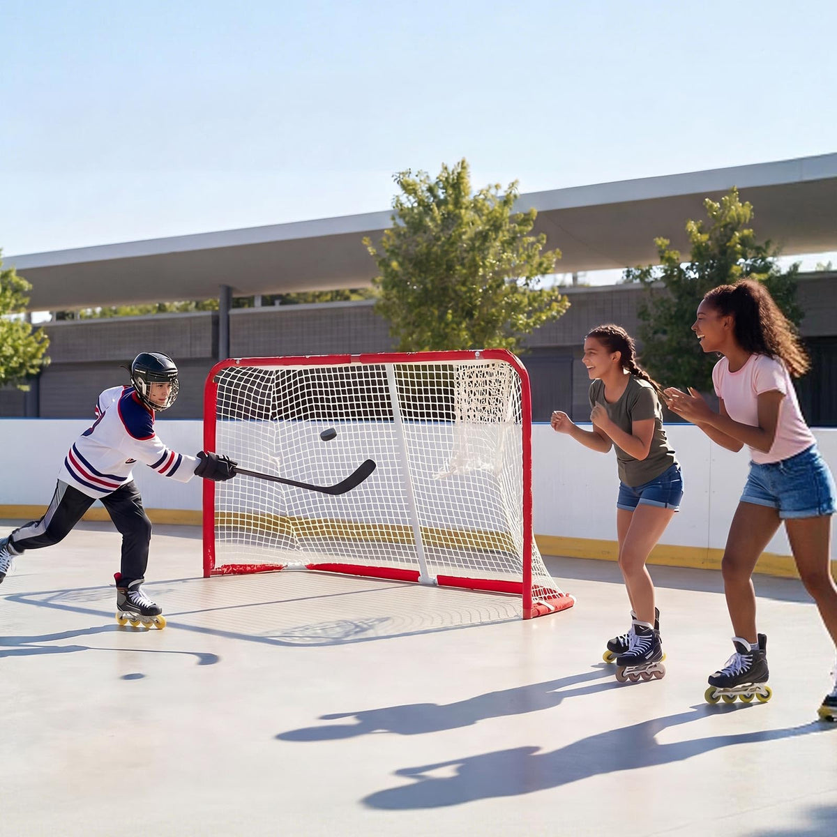 VEVOR Street Hockey Goal, Heavy-Duty Steel Street + Roller Hockey Nets, Durable Hockey Net for Indoor Outdoor Use, Lightweight Portable Training, Easy Assembly for Backyard Park Garage