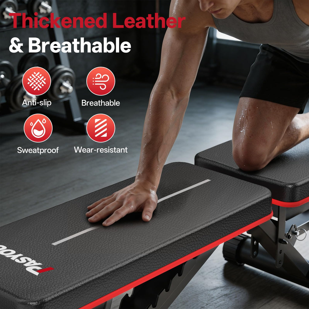 PASYOU Adjustable Weight Bench, 660LB Capacity Foldable Workout Bench, Incline Flat Bench Press for Home Gym, Dual-Frame Strength Training Bench, No Assembly Required, Wider Seat