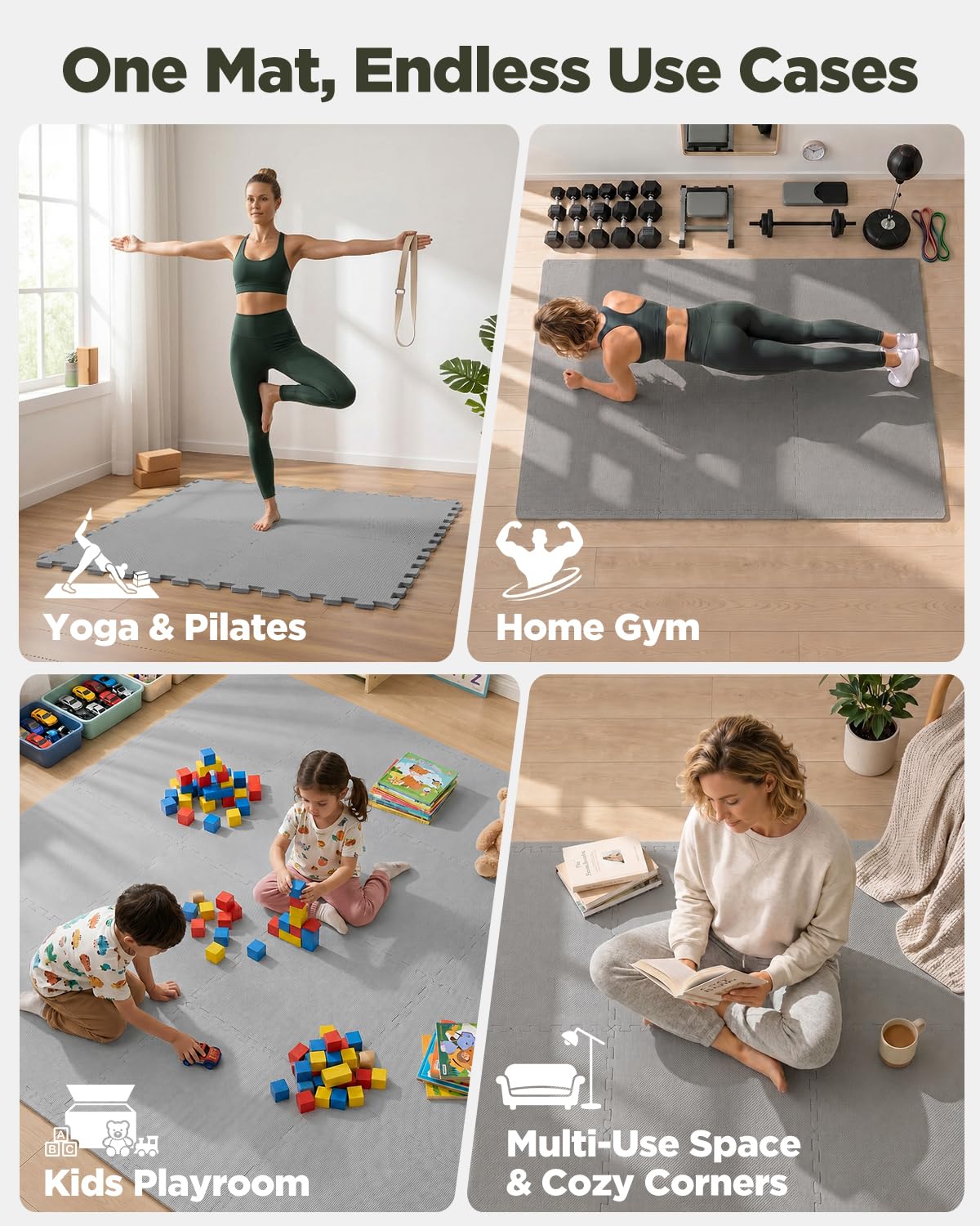 1/2" Thick 24 Pcs 96 Sq Ft EVA Foam Puzzle Exercise Mats, High-Density Interlocking Foam Floor Tiles for Home Gym, Gym Mat for Workout Equipment & Direct Exercise, Floor Padding for Kids