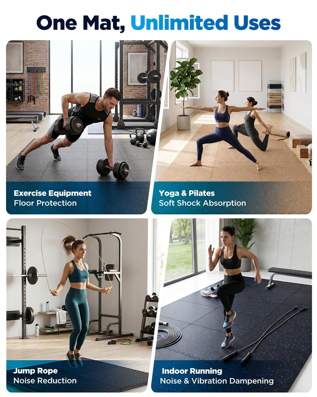 0.6" Thicker 12 Pcs Rubber Top Gym Flooring for Home Gym, Gym Mat