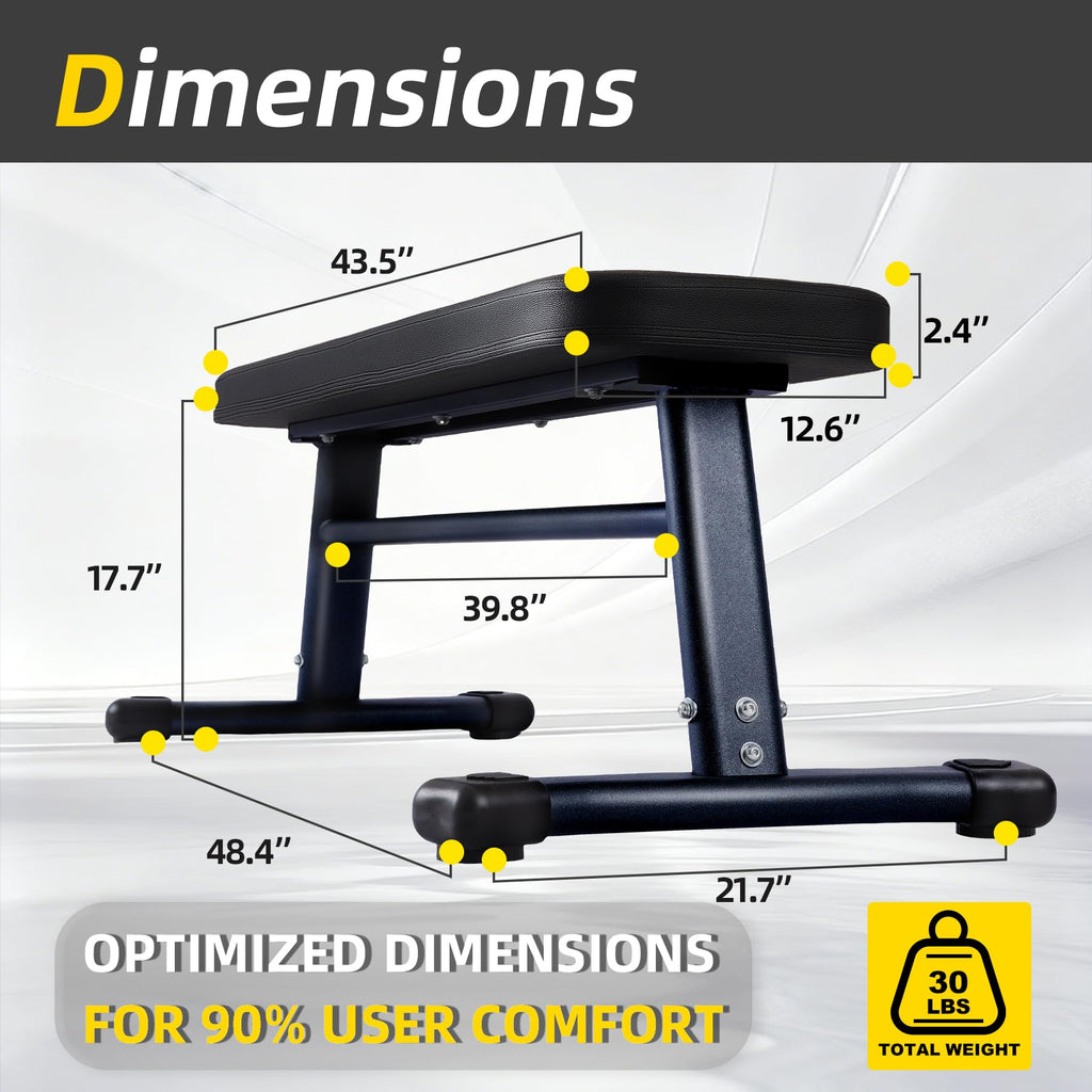 Flat Weight Bench, 2.4 Inch Thick Pad Workout Bench 660 LBS Bench Press Exercise Equipment for Home Gym Strength Weight Training