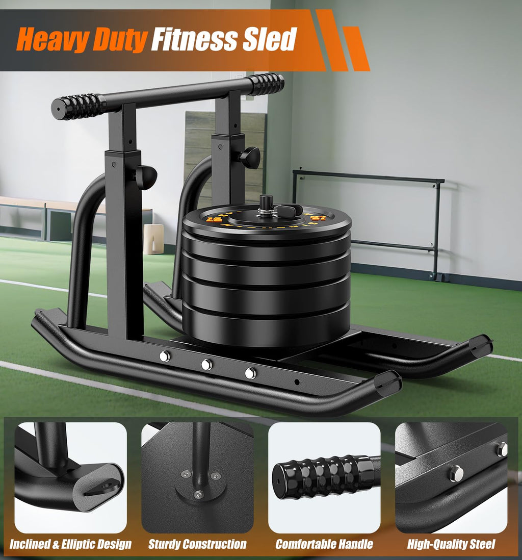 Football Sleds and Chutes, Weight Sled, Workout Fitness Sled for Training- Running Speed, Agility, Soccer, Strength, Adjustable Height Handle, Fits 1" & 2" Weight Plates