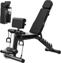 VUSIGN Adjustable Workout Bench, Weight Bench for Home Gym, Preacher Curl Bench with Leg Extension for Full Body Training Fitness, Foldable Incline Flat Decline Sit Up Bench Equipment for Bench Press Dumbbell Exercise with Wheels