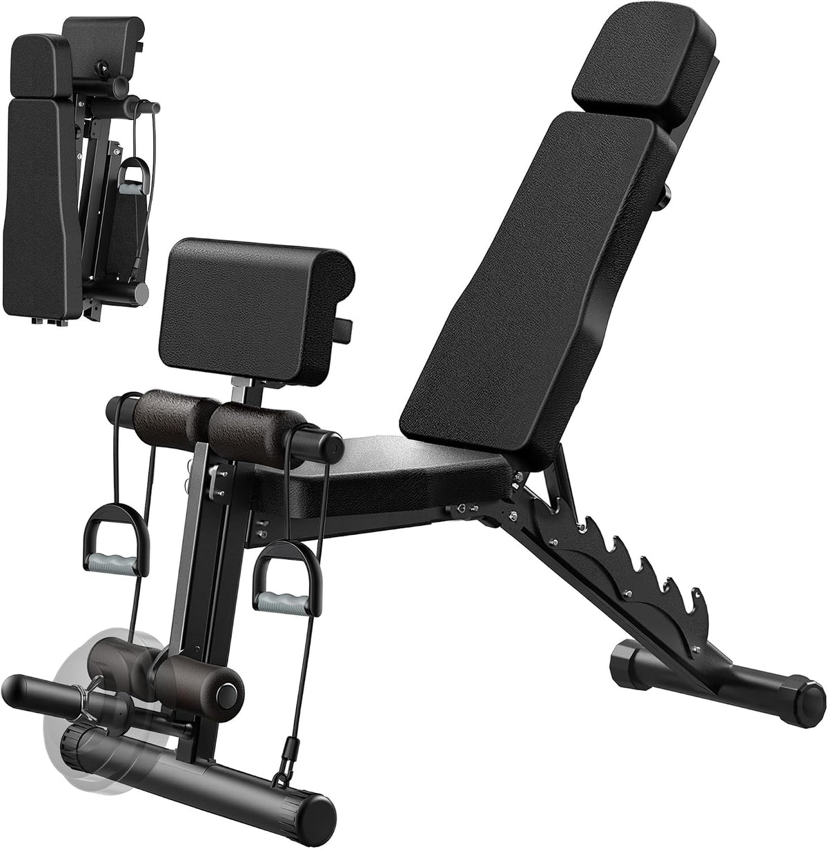VUSIGN Adjustable Workout Bench, Weight Bench for Home Gym, Preacher Curl Bench with Leg Extension for Full Body Training Fitness, Foldable Incline Flat Decline Sit Up Bench Equipment for Bench Press Dumbbell Exercise with Wheels