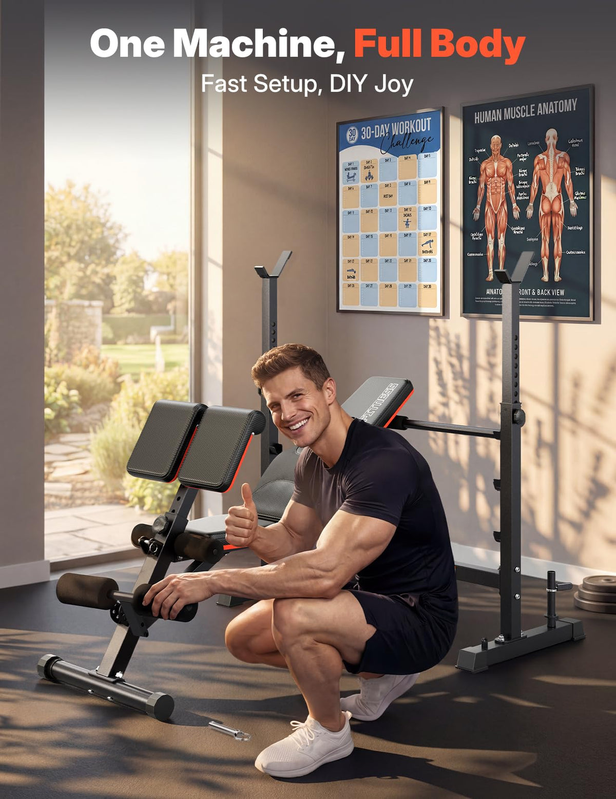 YOLEO 6-in-1 Weight Bench Set, 880LBS Adjustable Bench with Rack & Curl Pad