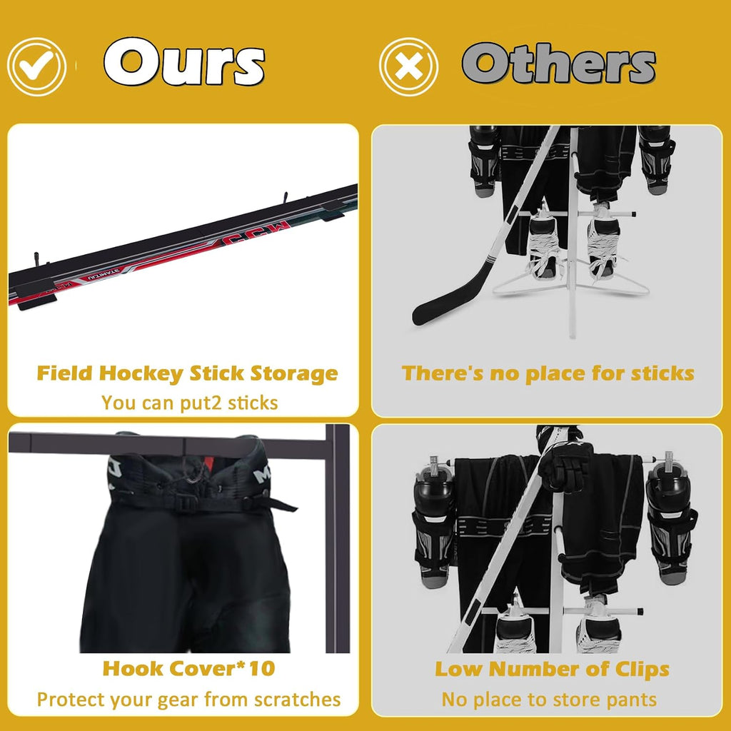Hockey Gear Drying Rack - Ice Hockey Stick Holder Field Hockey Equipment Dryer - Large Hockey Display Storage Rack Sports Metal Shelving Tree Stand for Lacrosse (Patent Protected)