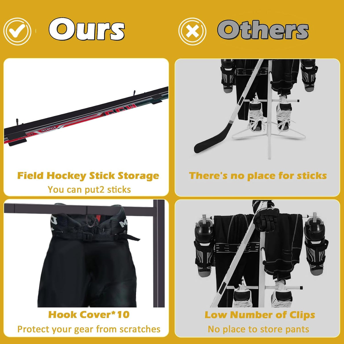 Hockey Gear Drying Rack - Ice Hockey Stick Holder Field Hockey Equipment Dryer - Large Hockey Display Storage Rack Sports Metal Shelving Tree Stand for Lacrosse (Patent Protected)
