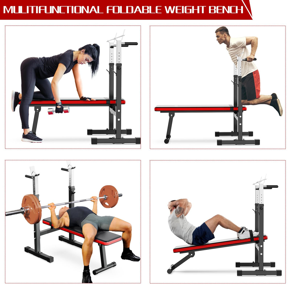Adjustable Weight Bench Press with Squat Rack Folding Multi-Function Dip Station for Full Body Workout Home Gym Strength