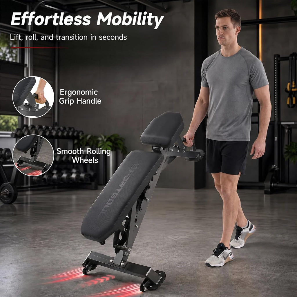 SPORTSOUL 1300LB Weight Bench, 50 Adjustable Positions FID Workout Bench