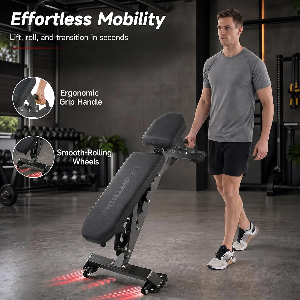 SPORTSOUL 1300LB Weight Bench, 50 Adjustable Positions FID Workout Bench