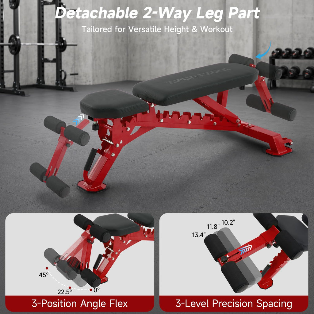 SPORTSOUL 1300LB Weight Bench, 50 Adjustable Positions FID Workout Bench