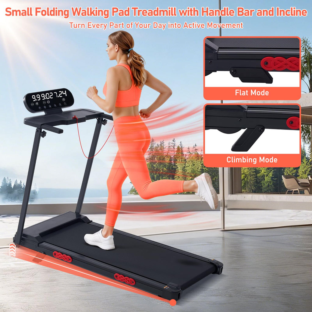 MCRG Portable Walking Pad Treadmill with Handle Bar Incline for Home Small, 3.5HP Electric Walking Pad Treadmill with Incline, Compact Mini Treadmill with Handles for Exercising, 0.6-10MPH, 400LBS