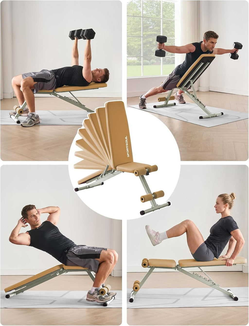 SPORTSOUL 880LB Weight Bench, 8-Position Backrest Adjustable Workout Bench