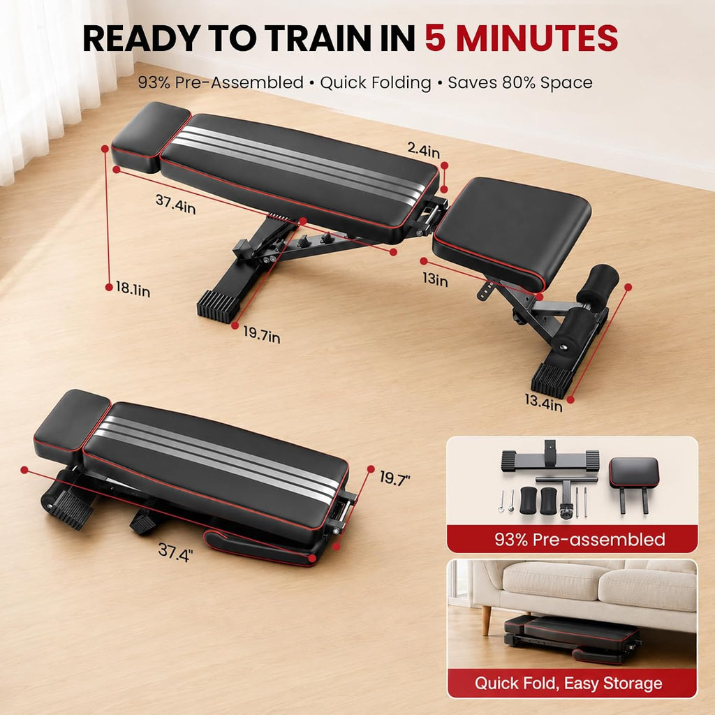 Adjustable Weight Bench, ASTM-Certified 660LB Workout Bench for Home Gym