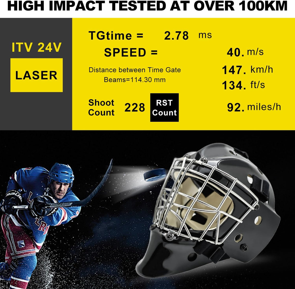 GY Hockey Helmet Combo with Facemask Senior Ice Hockey Goalie Helmet Adult/Cat-Eye Cage, Professional PC & ABS Shell/ 304 Stainless Steel Face Cage/Dual-Layer Lining