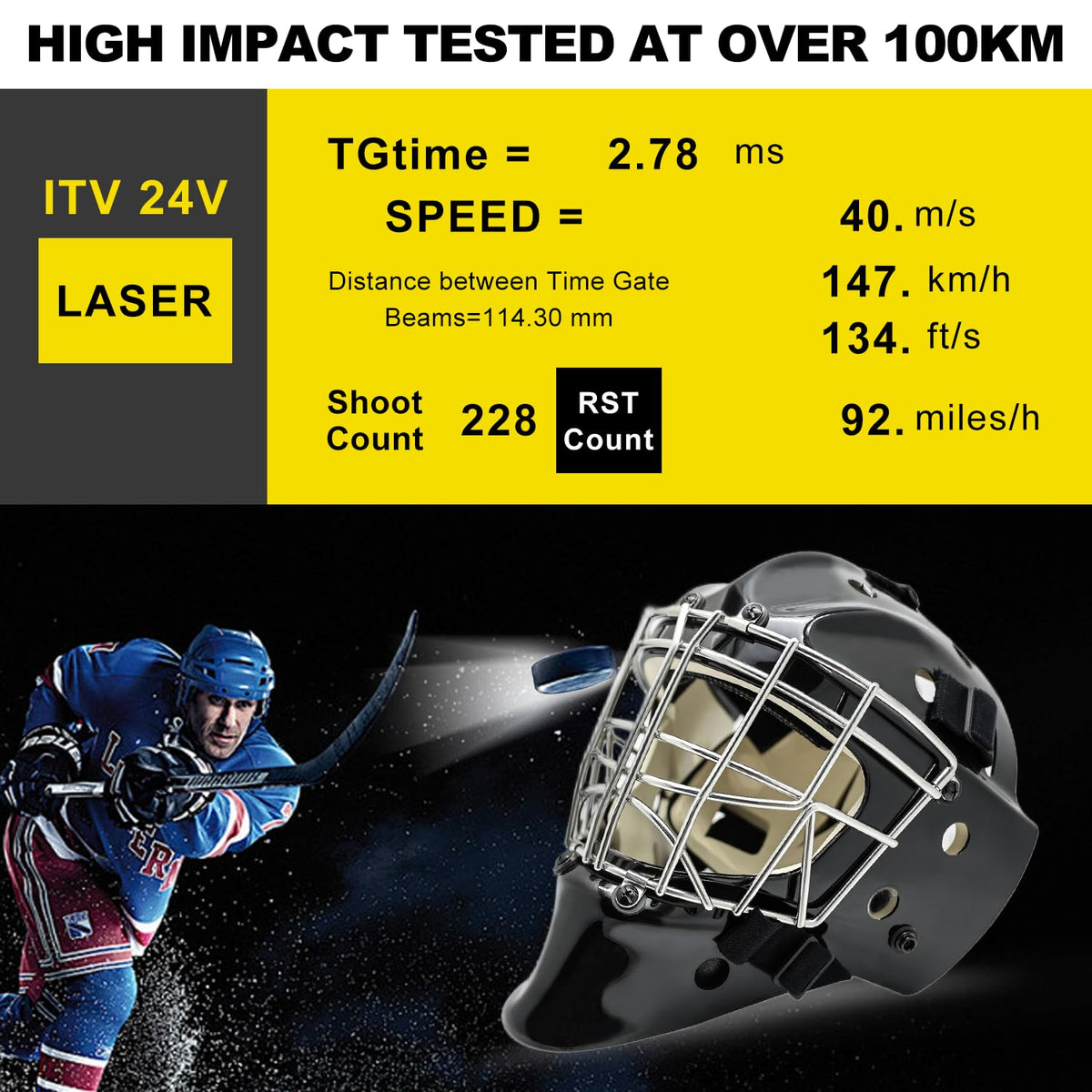 GY Hockey Helmet Combo with Facemask Senior Ice Hockey Goalie Helmet Adult/Cat-Eye Cage, Professional PC & ABS Shell/ 304 Stainless Steel Face Cage/Dual-Layer Lining
