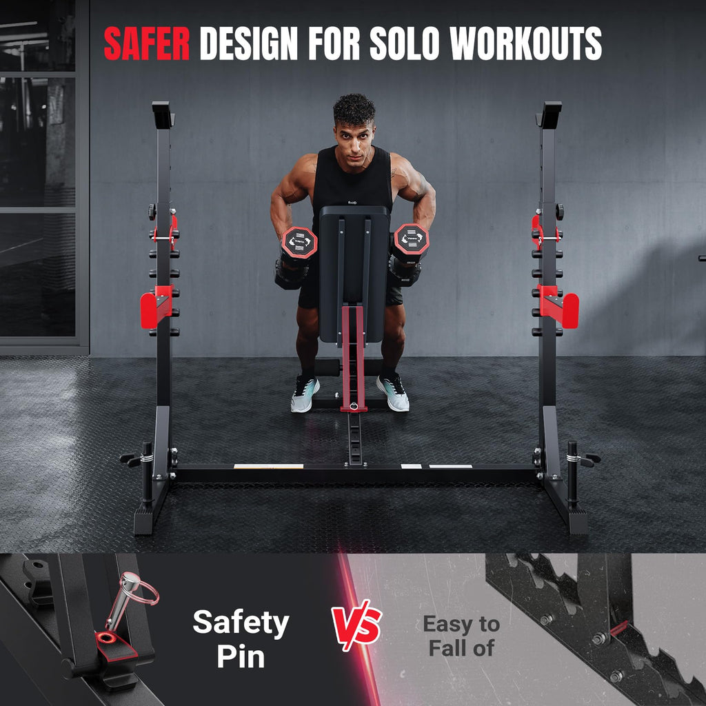 YOLEO 6-in-1 Weight Bench Set, 880LBS Adjustable Bench with Rack & Curl Pad