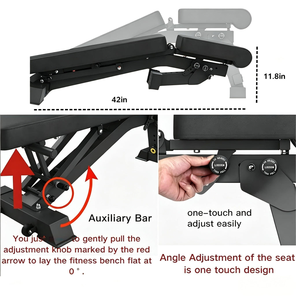 BARWING Adjustable Weight Bench Workout Bench, 1000/1300 LBS Heavy Duty Incline Decline Bench for Home Gym, Easy Assembly Foldable Training Lifting Bench