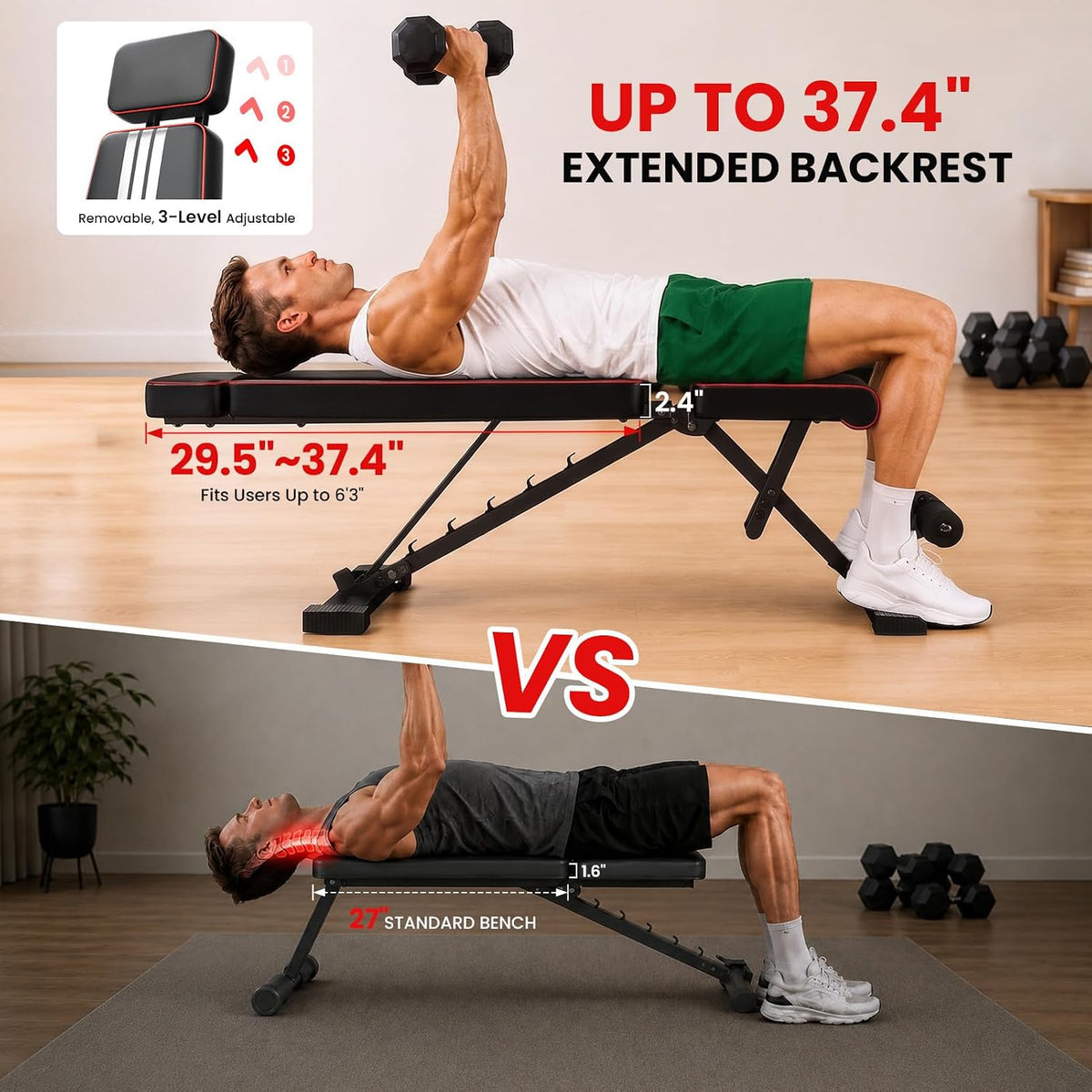 Adjustable Weight Bench, ASTM-Certified 660LB Workout Bench for Home Gym