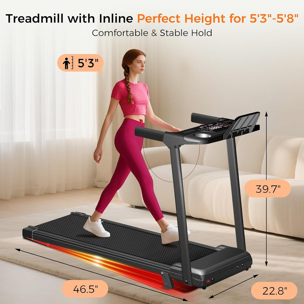Aiteid Treadmill with 12% Incline, 3.0HP Low Noise Treadmills for Home, Portable Electric Treadmill with Handles, Walking Pad, Compact Running Machine, Walking Pad with Handle, 0.6-6.2MPH