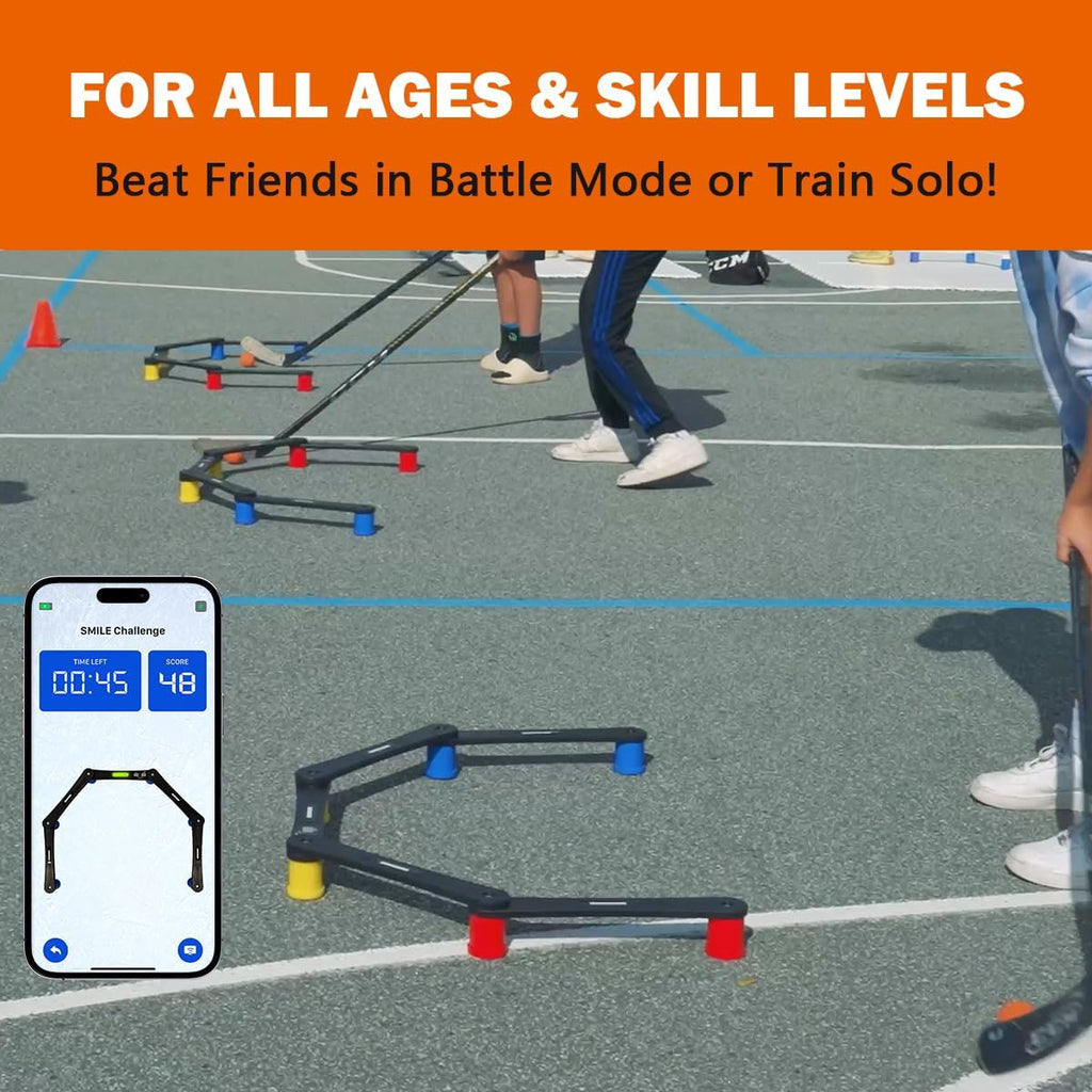Potent Digital Stickhandling Trainer 2.0 with App-Enabled Training, Built-in Scoreboard & Countdown Timer - Practice Puck Control & Reaction Times, Portable On & Off Ice Hockey Training Aid