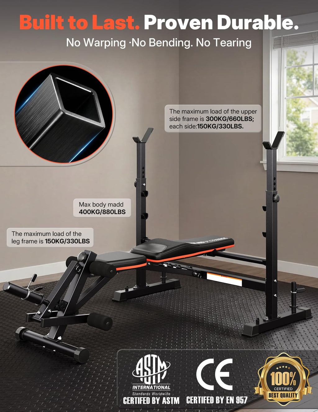 YOLEO 6-in-1 Weight Bench Set, 880LBS Adjustable Bench with Rack & Curl Pad