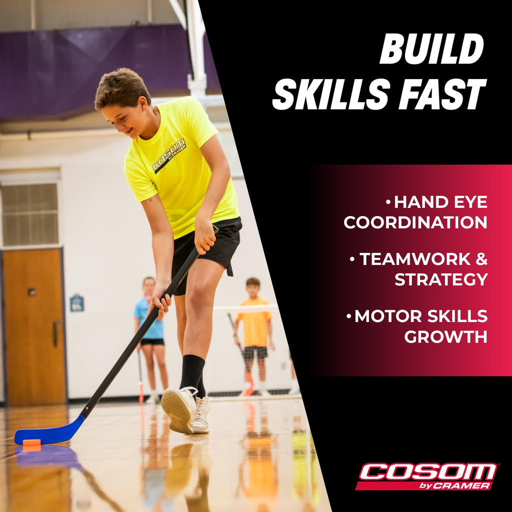 Cosom Junior Hockey Sticks for Floor Hockey and Street Hockey for Kids, Youth Hockey Set, PHYS Ed Hockey Equipment, Hockey Training