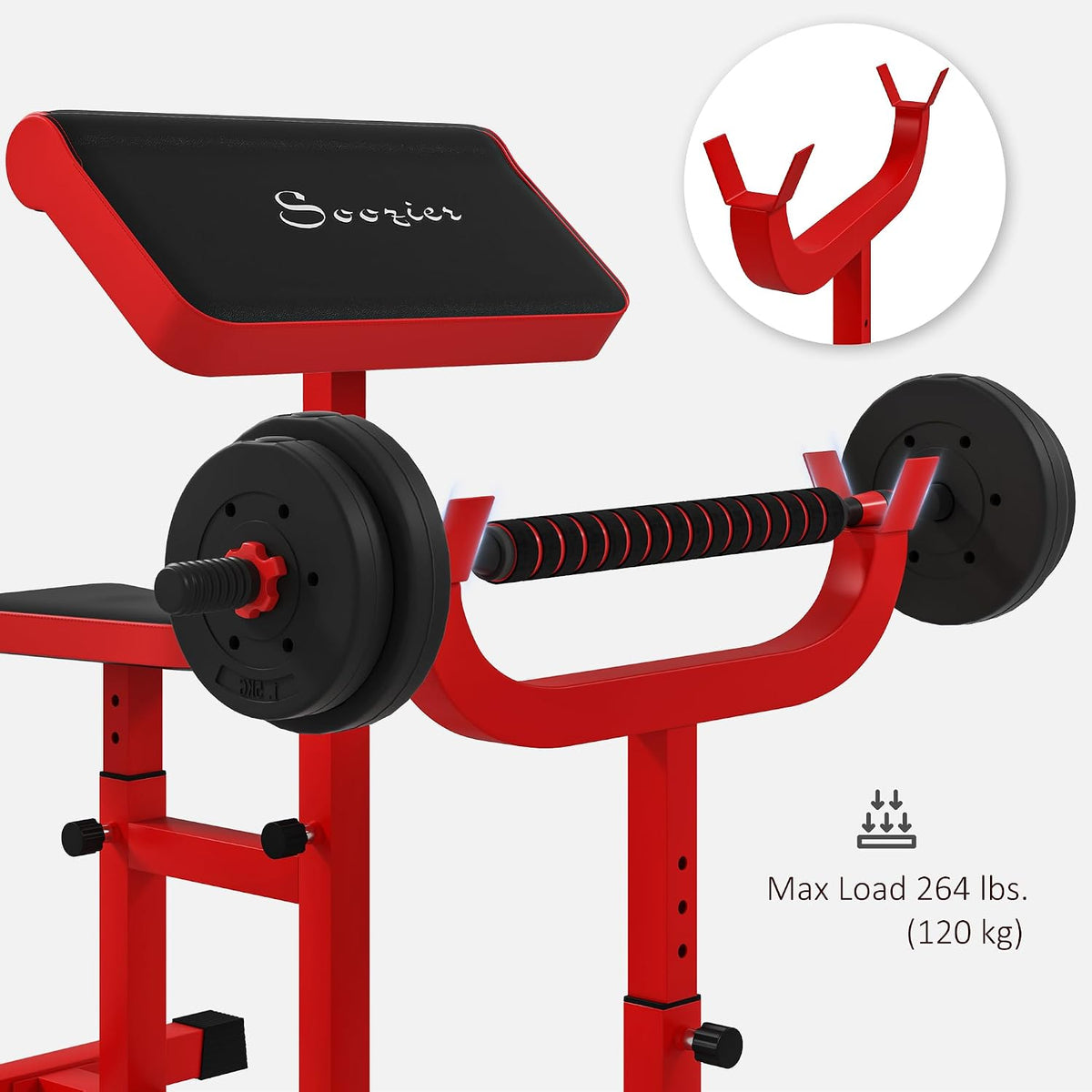 Soozier Adjustable Preacher Curl Bench with Brabell Rack 265 LBS
