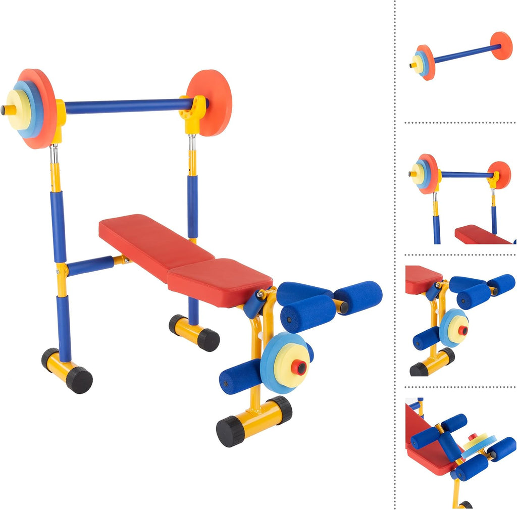 Hey! Play! Kids Exercise Equipment Collection: Strength Training, Cardio, Endurance, and Active Play Essentials - Kids Weight Bench Set