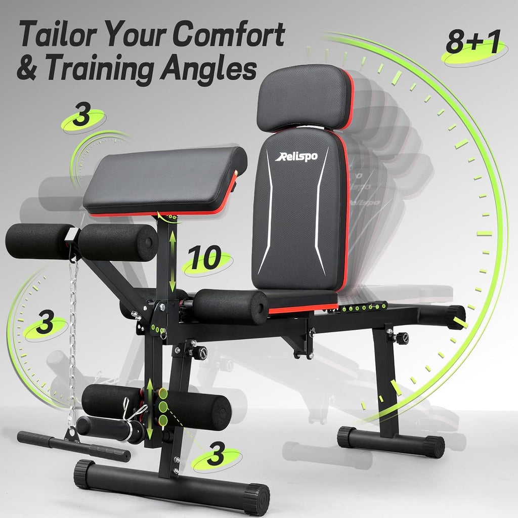 Adjustable Weight Bench with Leg Extension and Leg Curl, 1200 lbs
