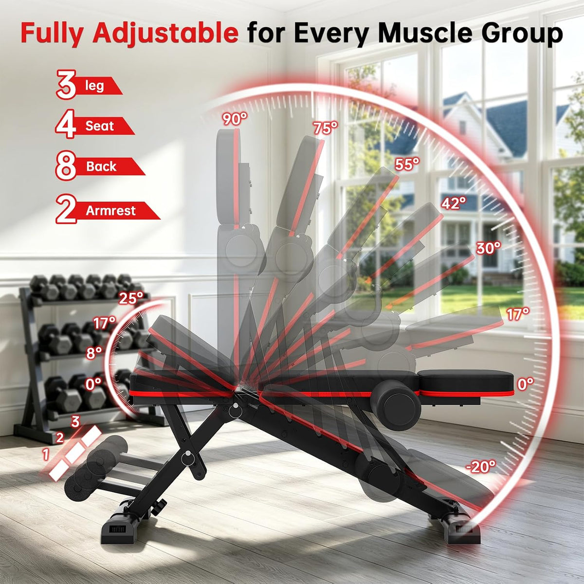 Adjustable Weight Bench for Home Gym, 98% Pre-Assembled Foldable Bench