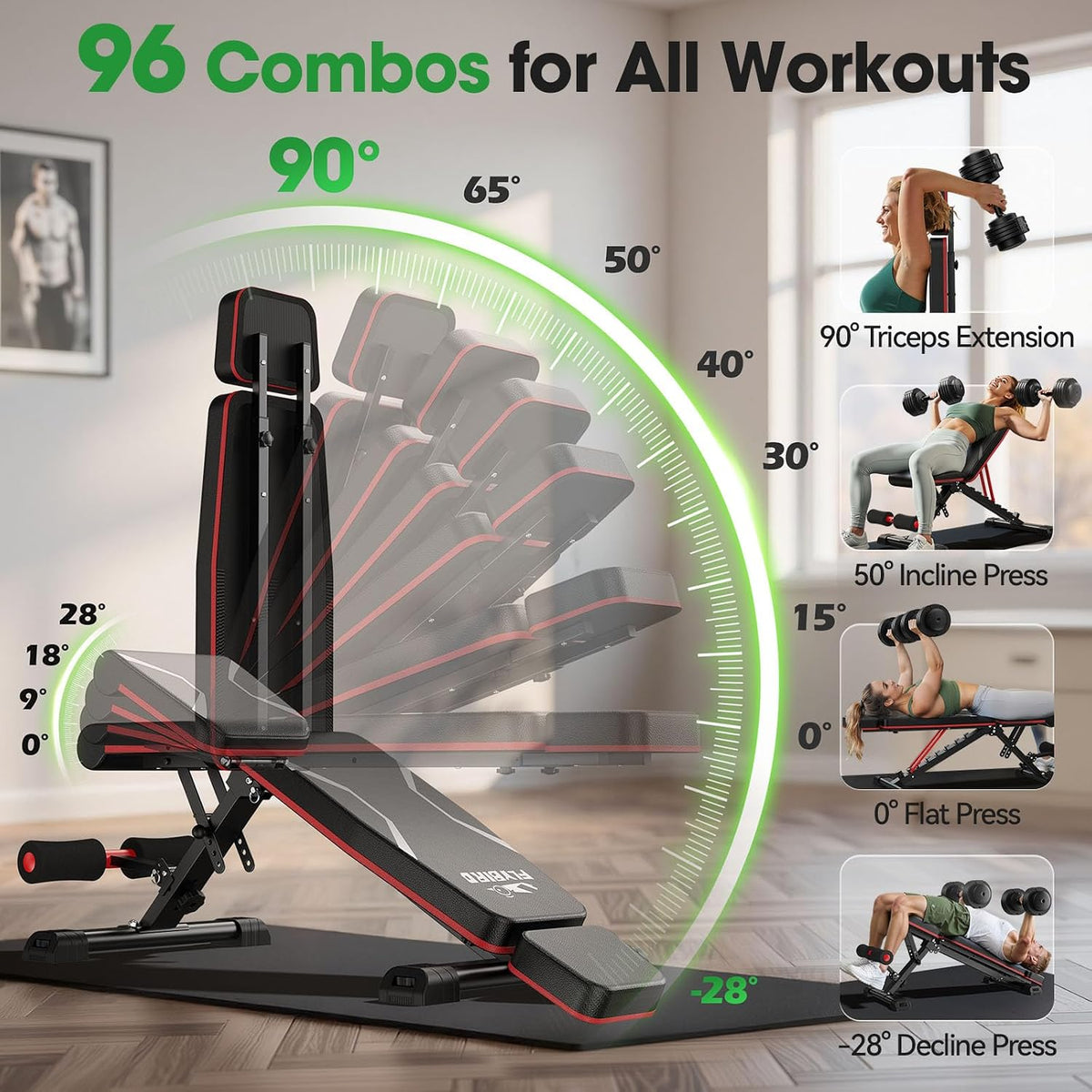 FLYBIRD Adjustable Weight Bench, Full Body Workout Bench for Home Gym