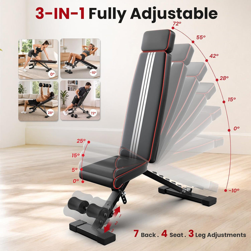 Adjustable Weight Bench, ASTM-Certified 660LB Workout Bench for Home Gym