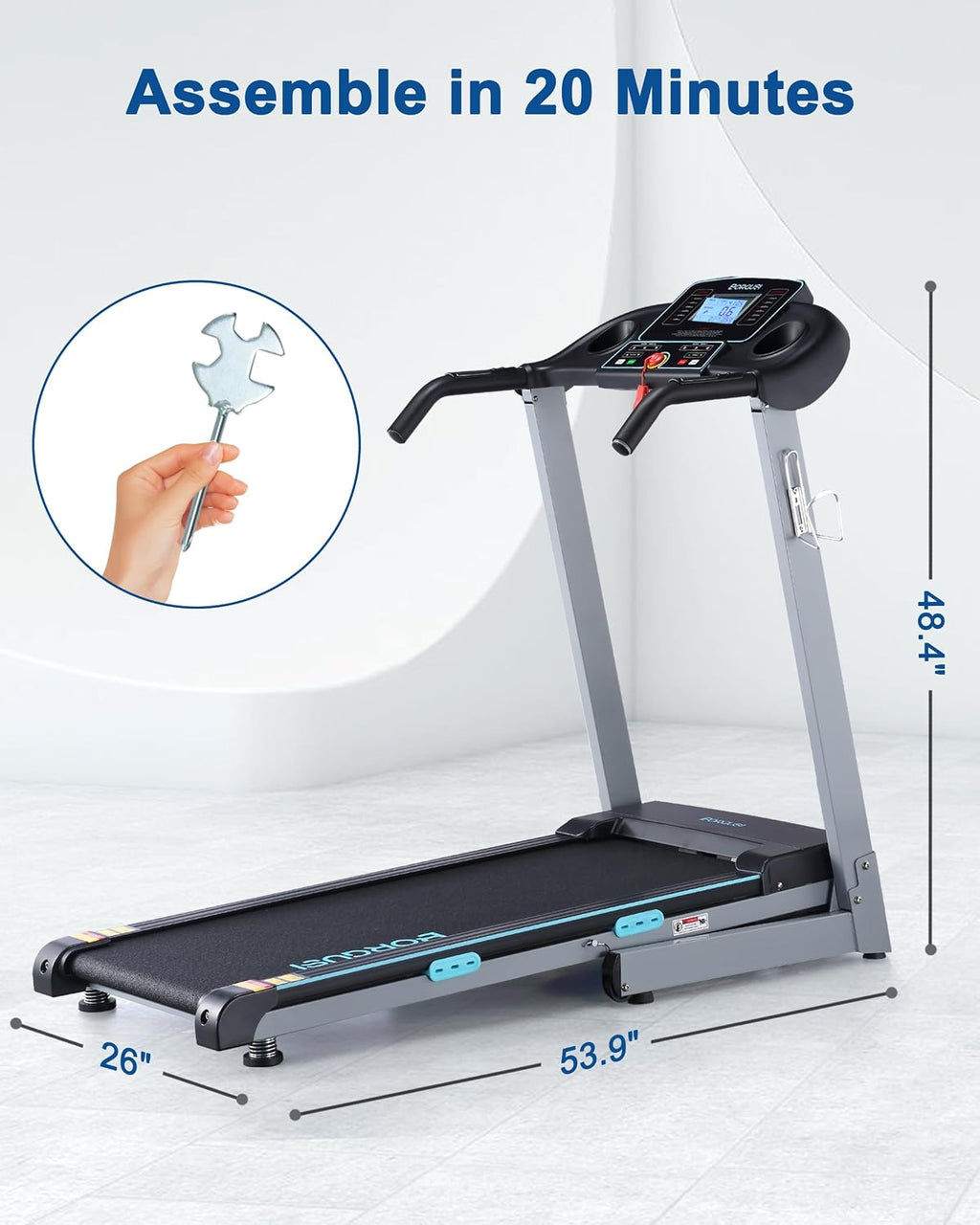BORGUSI Treadmill with Auto Incline Folding Electric Treadmill for Home