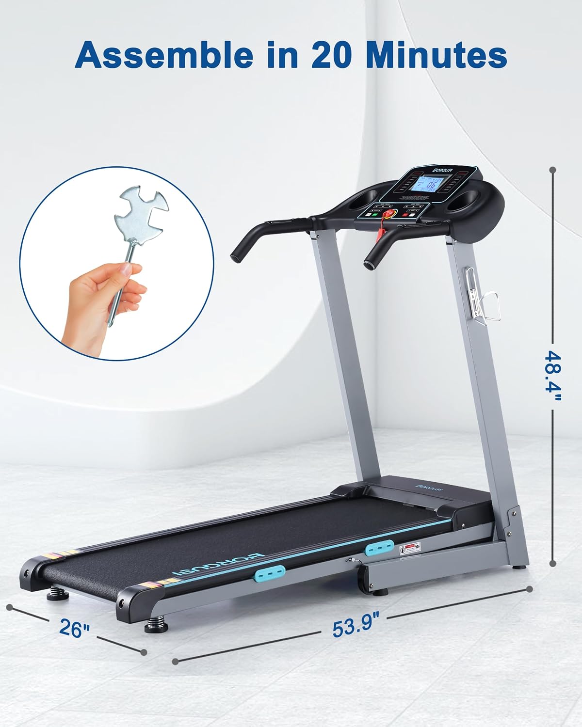 BORGUSI Treadmill with Auto Incline Folding Electric Treadmill for Home