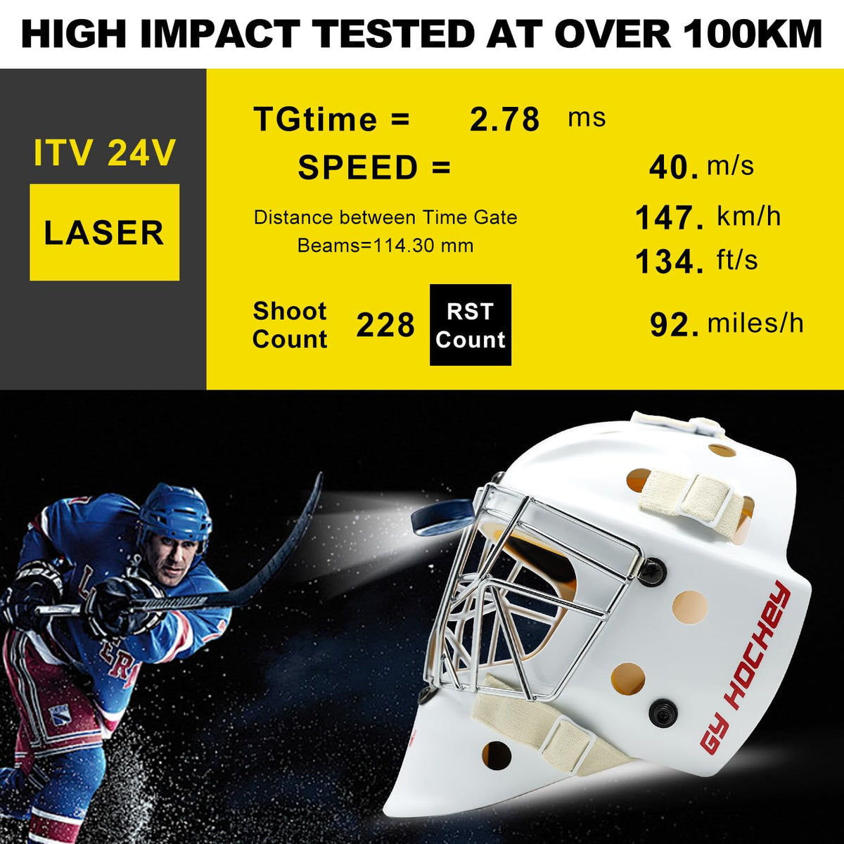 GY Hockey Helmet Combo with Facemask Senior Ice Hockey Goalie Helmet Adult/Cat-Eye Cage, Professional PC & ABS Shell/ 304 Stainless Steel Face Cage/Dual-Layer Lining
