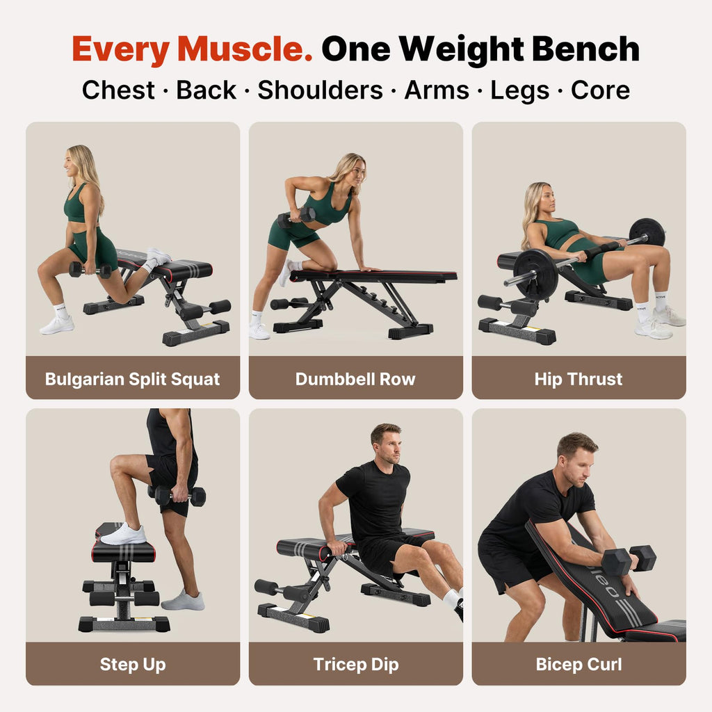 YOLEO Adjustable Weight Bench, ASTM-Certified 827LBS
