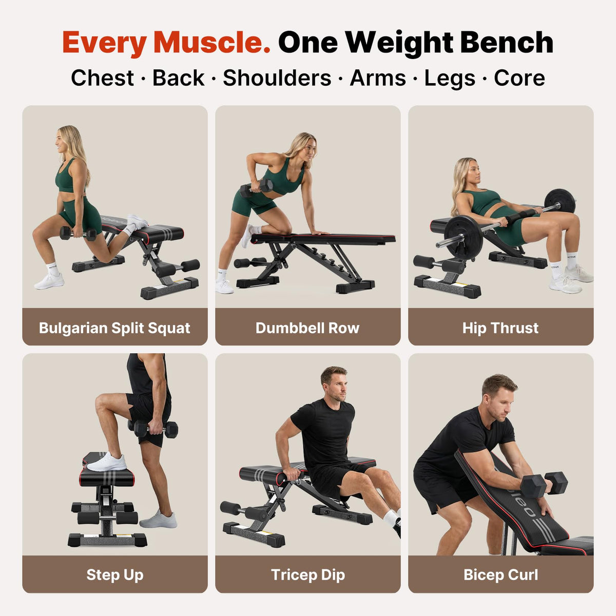 YOLEO Adjustable Weight Bench, ASTM-Certified 827LBS