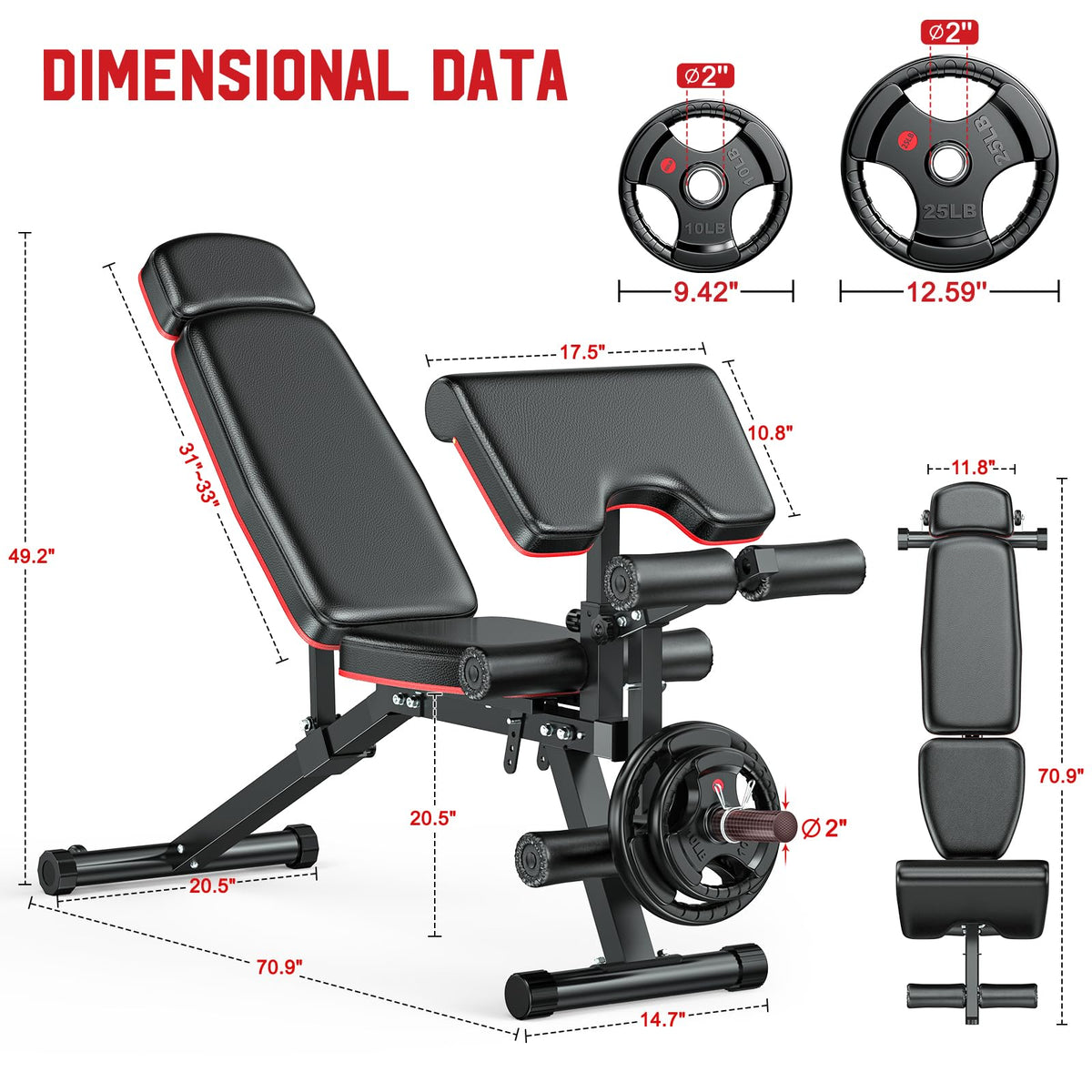 XDDIAS Workout Bench, Adjustable Weight Bench with Leg Extension and Leg Curl, Extended Headrest, 900LBS Preacher Curl Bench Incline Decline Flat Workout Bench for Home Gym Full Body Exercise