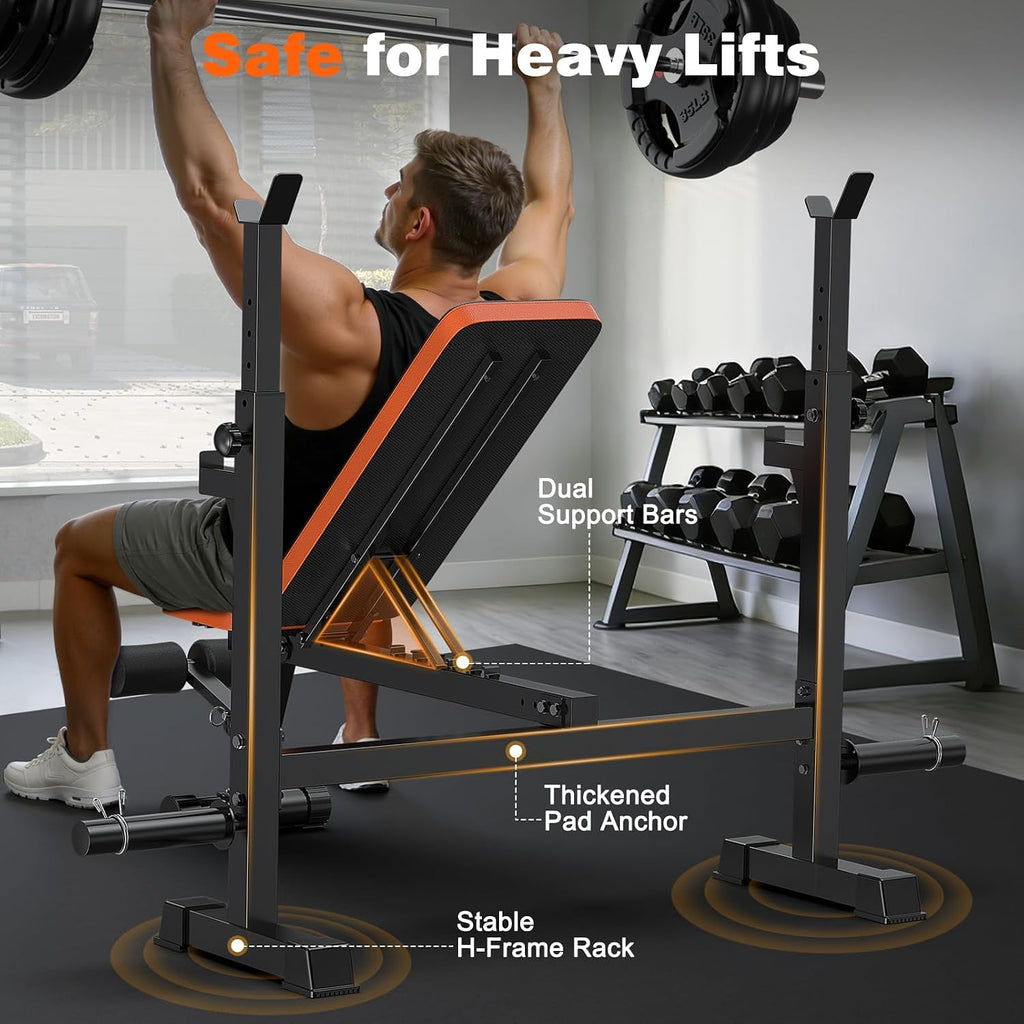 Fostoy Adjustable Weight Bench with Barbell Rack & Incline Design