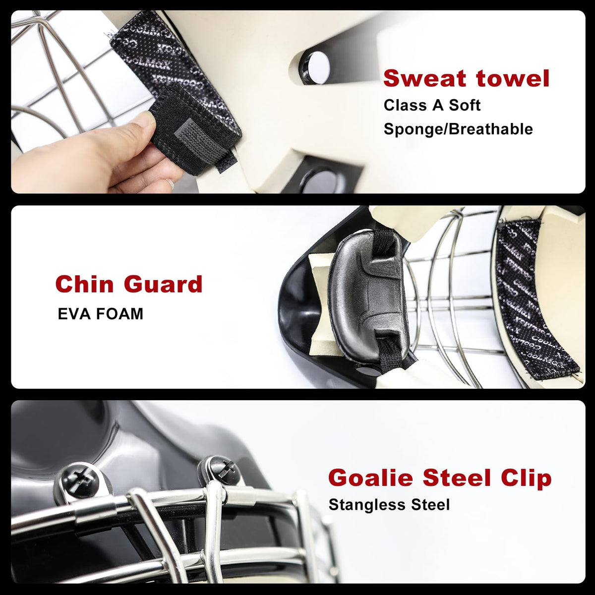 GY Hockey Helmet Combo with Facemask Senior Ice Hockey Goalie Helmet Adult/Cat-Eye Cage, Professional PC & ABS Shell/ 304 Stainless Steel Face Cage/Dual-Layer Lining