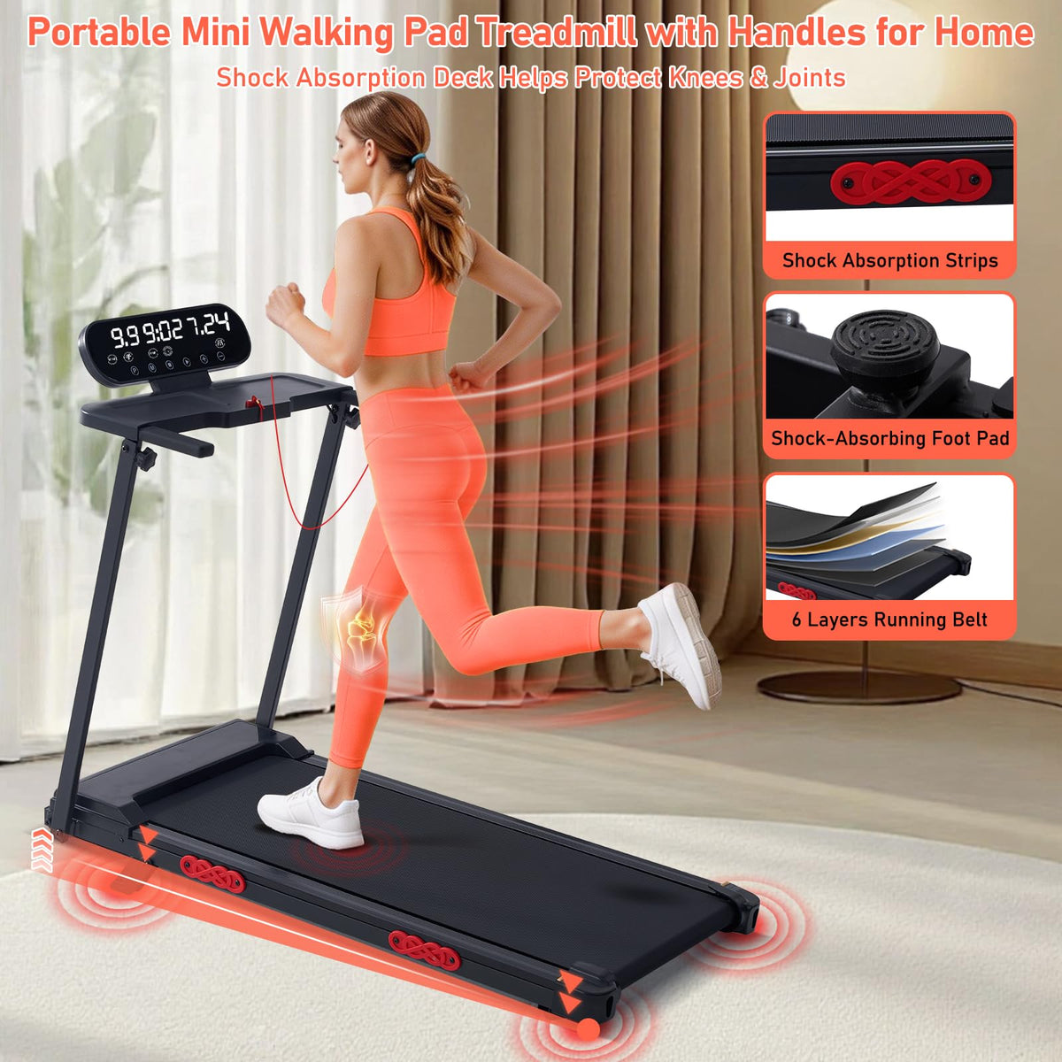 MCRG Portable Walking Pad Treadmill with Handle Bar Incline for Home Small, 3.5HP Electric Walking Pad Treadmill with Incline, Compact Mini Treadmill with Handles for Exercising, 0.6-10MPH, 400LBS