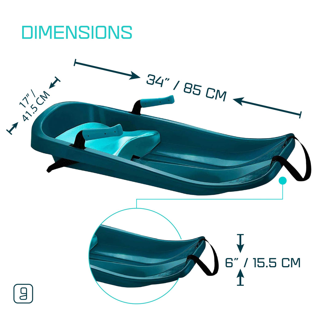Durable Kids' Toboggan Sleds - Plastic, Lightweight, Winter Snow Sleds with Tow Strap & Pull-Up Brakes