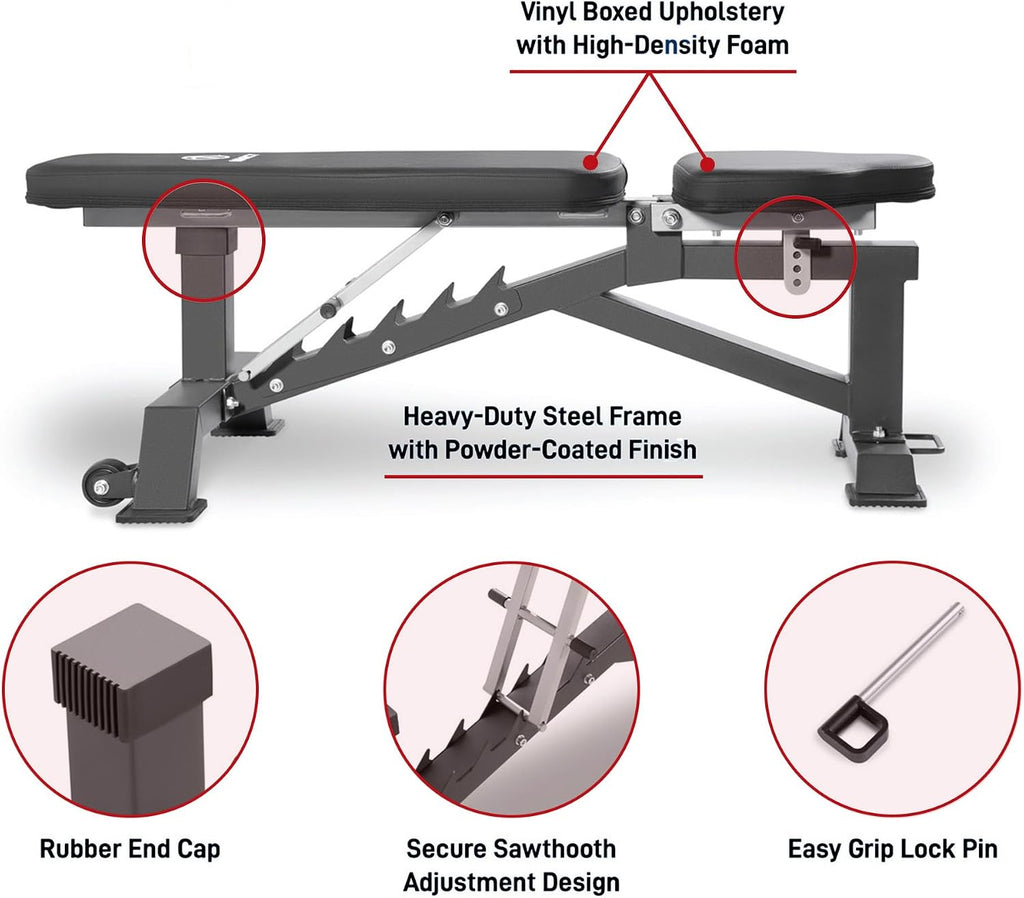 Marcy Deluxe Adjustable Utility Weight Bench for Home Gym Weightlifting and Strength Training SB-8062