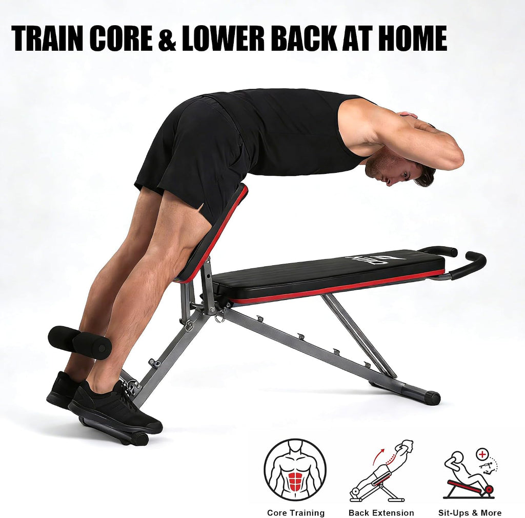 Adjustable Exercise Chair for Home Gym â Foldable Back Extension Bench for Core, Hip & Lower Back Workout â Multi-Functional Hyperextension Bench for Full-Body Exerciseï¼with Illustrated Training Action Guideï¼