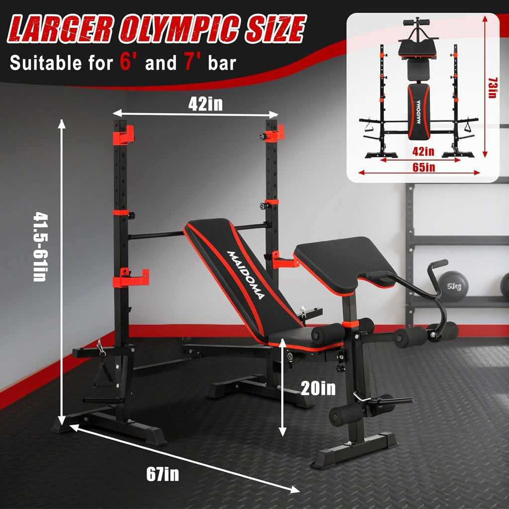 MAIDOMA Foldable 1500LBS Capacity 8 IN 1 Weight Bench Set with Leg Extension/Squat Rack/Preacher Curl, Adjustable Bench Press for Home Gym Full Body Workout (US Stock)