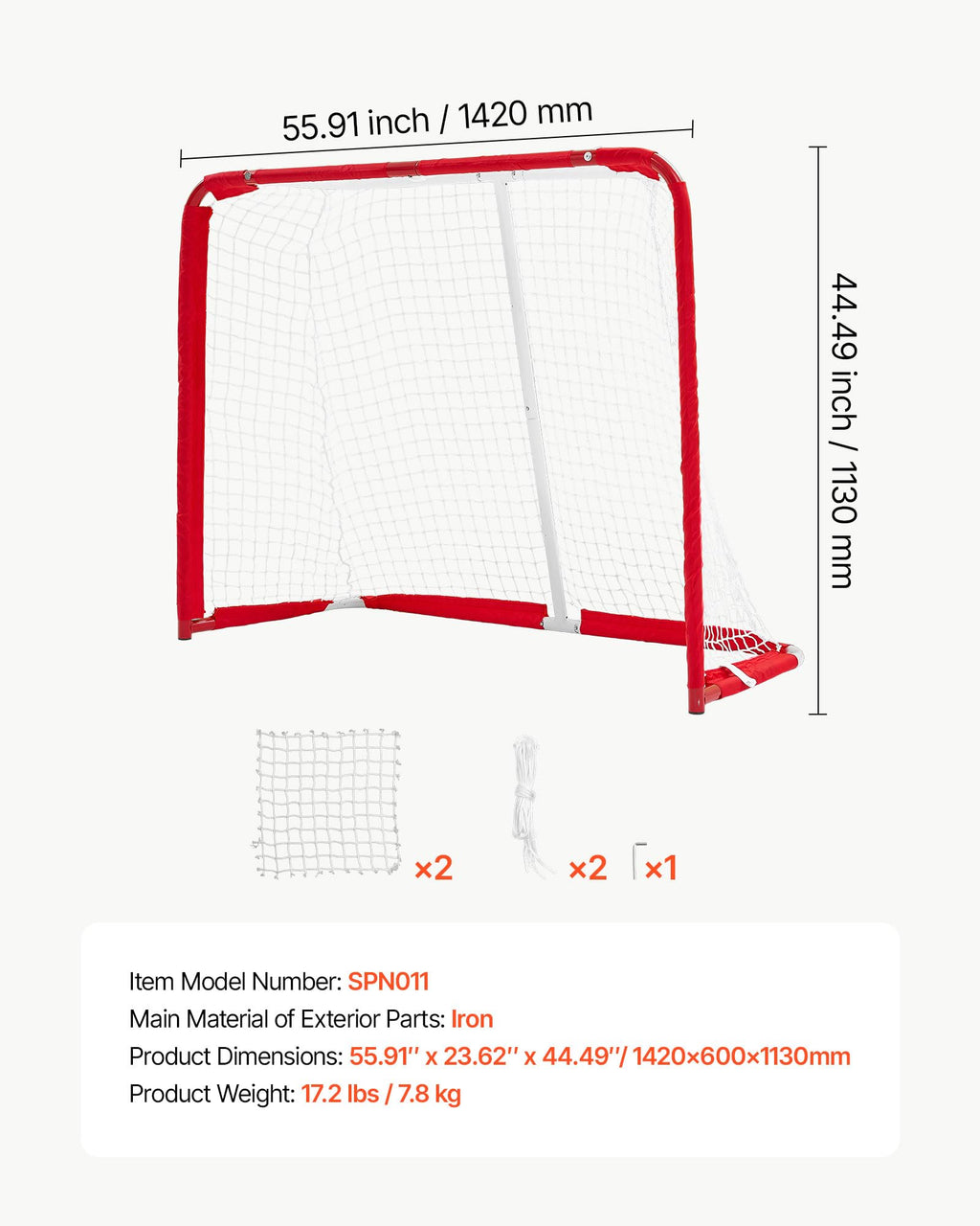 VEVOR Street Hockey Goal, Heavy-Duty Steel Street + Roller Hockey Nets, Durable Hockey Net for Indoor Outdoor Use, Lightweight Portable Training, Easy Assembly for Backyard Park Garage