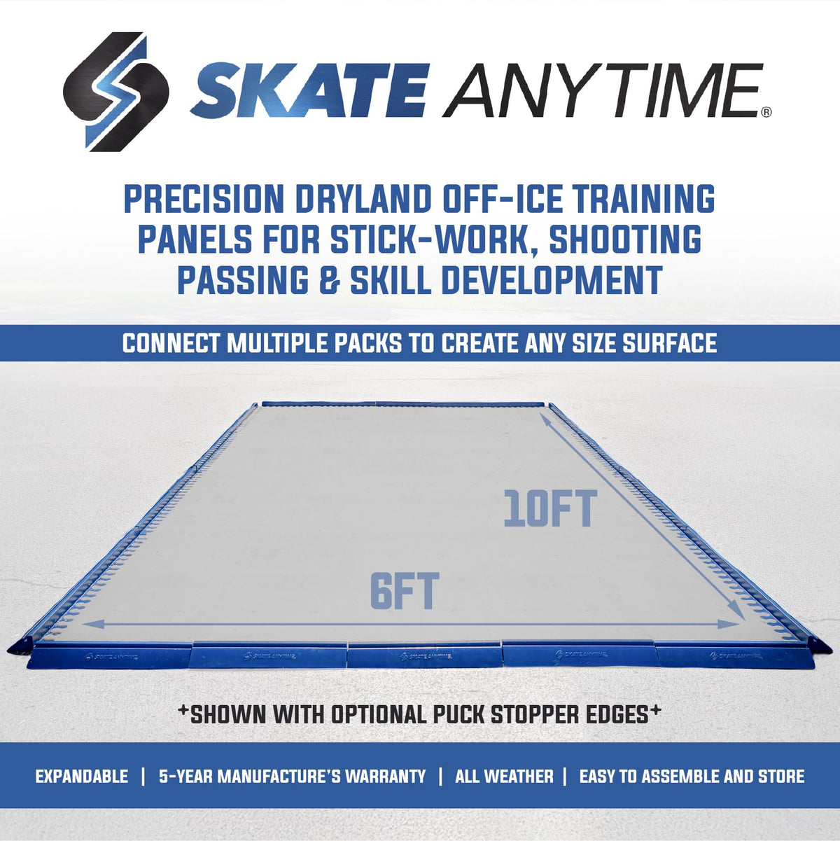 Skate Anytime Precision Dryland Hockey Tiles â Expandable Off-Ice Hockey Training Zones for Stickhandling, Passing & Shooting
