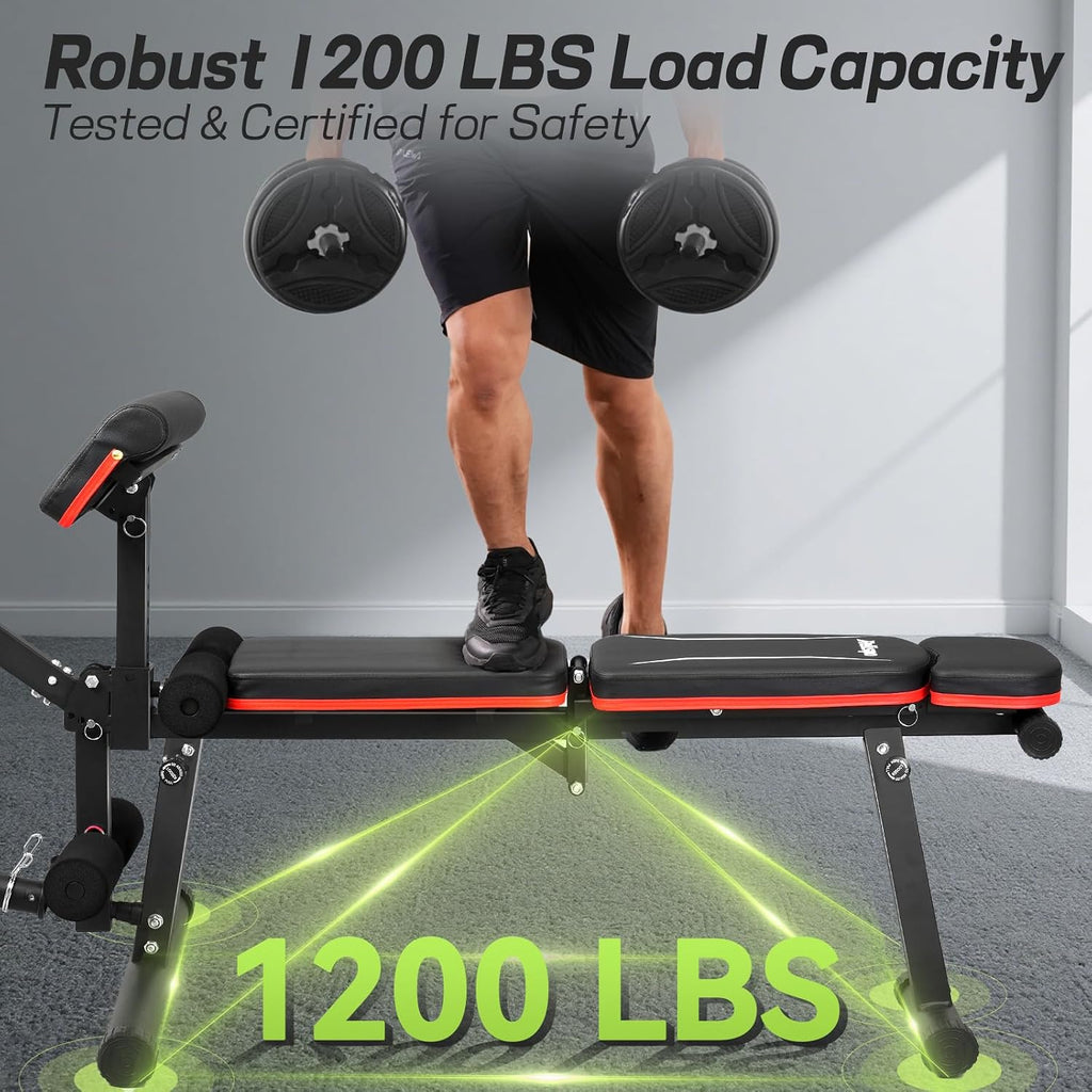 Adjustable Weight Bench with Leg Extension and Leg Curl, 1200 lbs