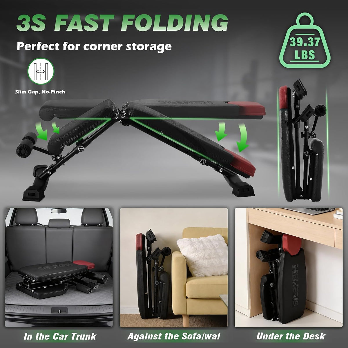 Adjustable Weight Bench for Home Gym 2.2 Inch Thick Pad